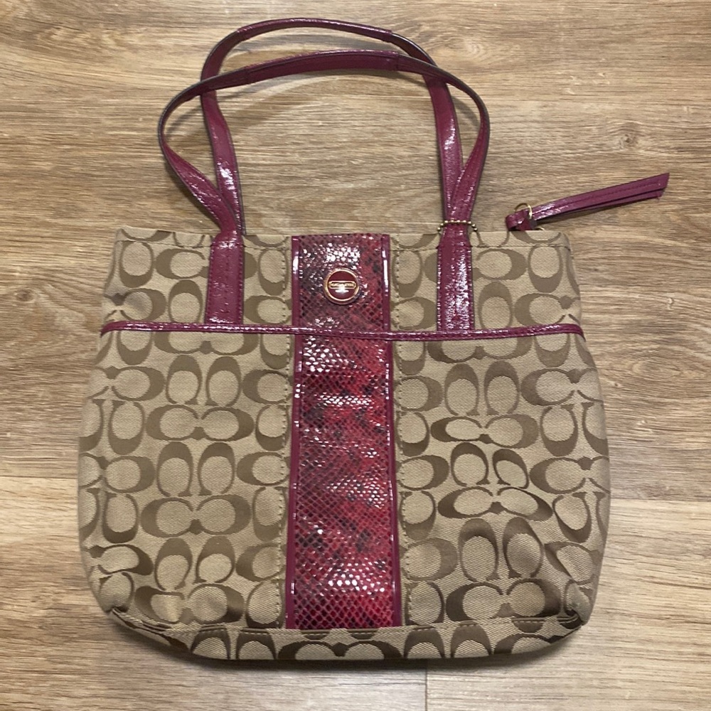 Coach Brown/Tan with Purple / Maroon Snakeskin Detail